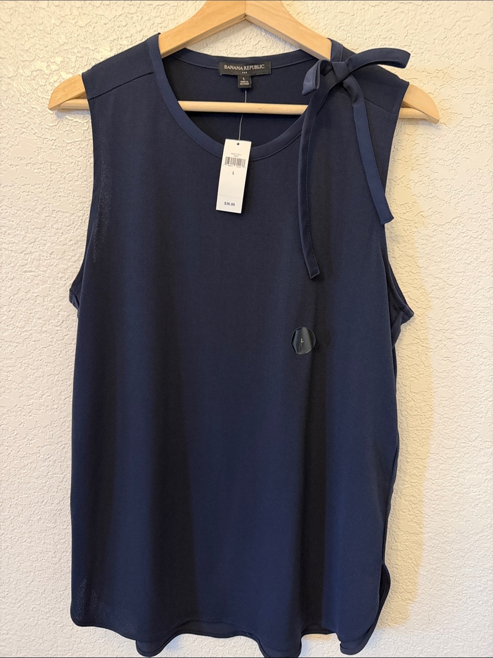 Banana Republic Navy Sleeveless Tie-Shoulder Shell